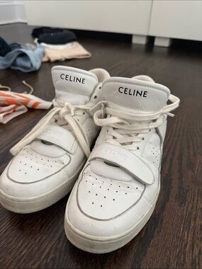 Celine Off-White Leather High-Top Sneakers